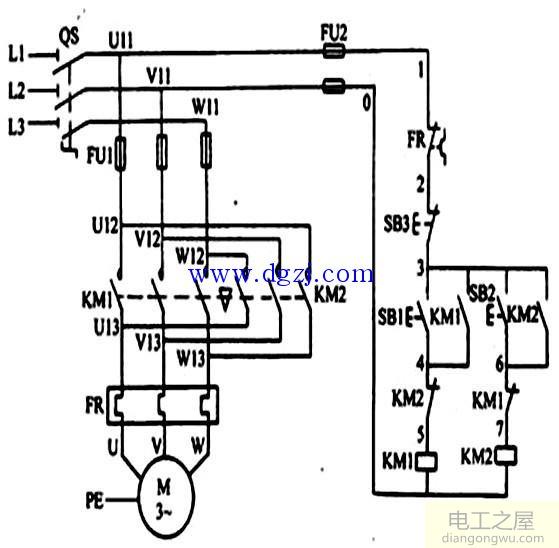 三相电动机正反转控制电路图