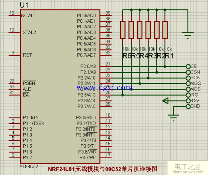 51单片机与NRF24L01无线模块连接图