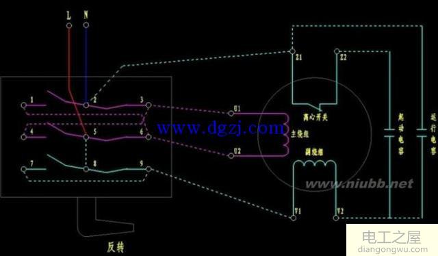 单相220伏电容电机倒顺开关与接触器正反转控制接线图