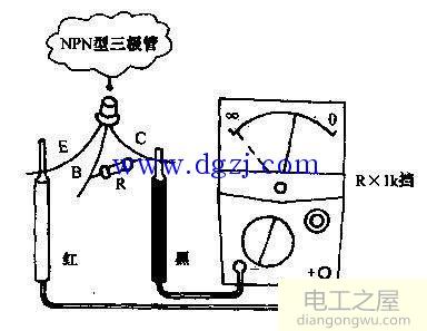 万用表测三极管极性接线示意图