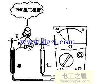 万用表测三极管极性接线示意图