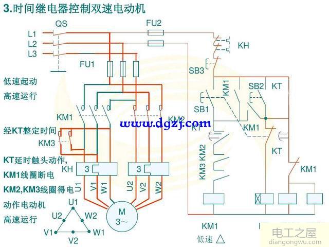 时间继电器控制双速电动机启动电路图