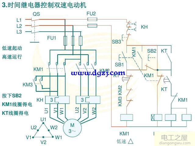 时间继电器控制双速电动机启动电路图