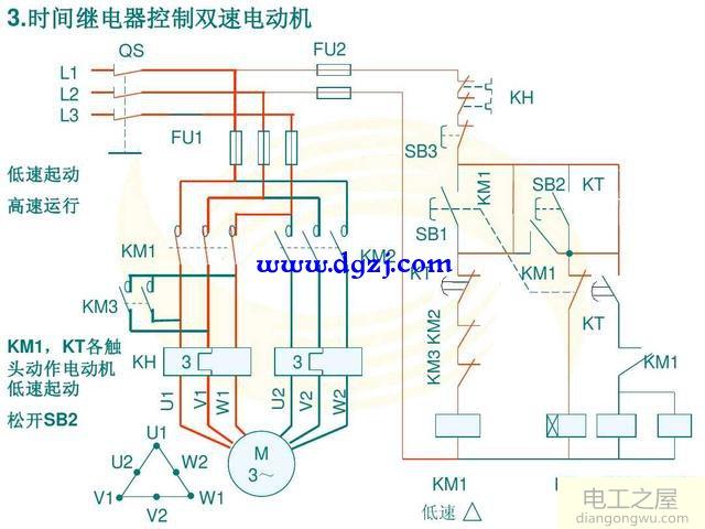 时间继电器控制双速电动机启动电路图