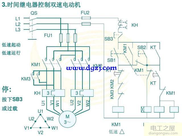 时间继电器控制双速电动机启动电路图