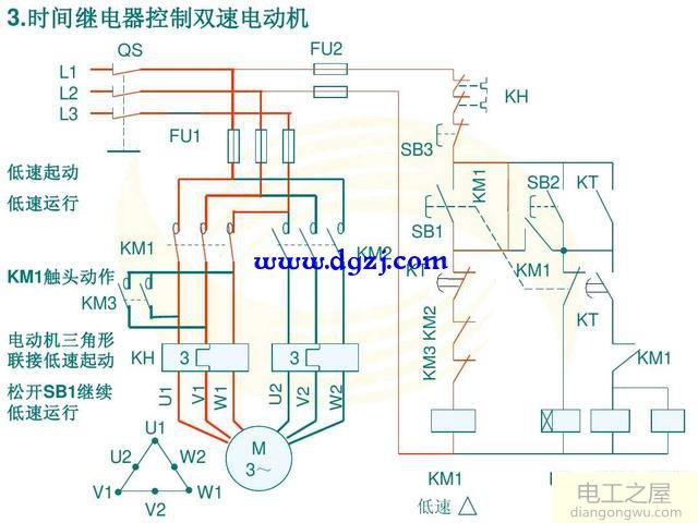 时间继电器控制双速电动机启动电路图