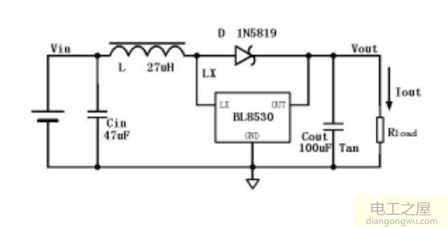 1.5V电池升压到3.3V给LED供电的电路原理图