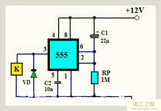 ne555构成的自动延时<a href=http://www.diangongwu.com/zhishi/dianlutu/ target=_blank class=infotextkey>电路图</a>