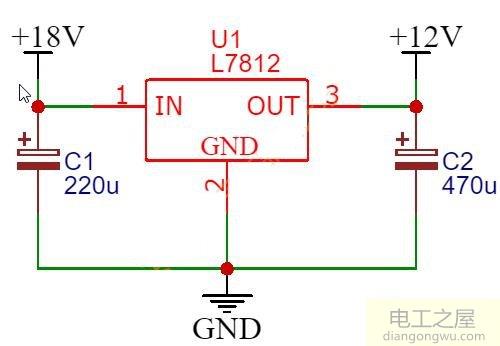 18v直流电压降低到12v的<a href=http://www.diangongwu.com/zhishi/dianlutu/ target=_blank class=infotextkey>电路图</a>