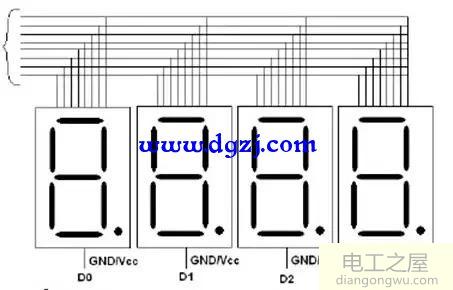 四位数码管动态驱动显示及接线引脚图