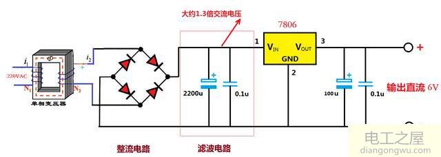 简单方法将220V交流电变成6V直流电