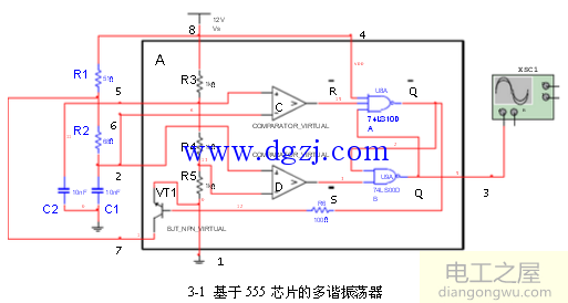 555多谐振荡器电路组成及工作原理图