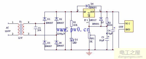 LM317可调直流稳压电路图设计与制作