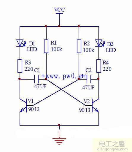 多谐振荡器双闪灯电路图与制作