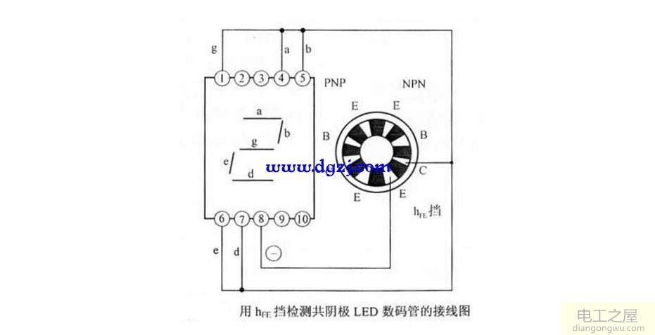 led数码管用万用表hFE档检测方法