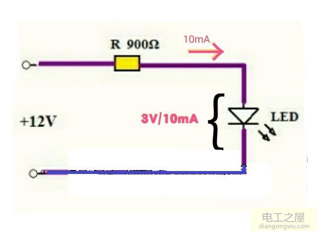 12V电源点亮LED的电路