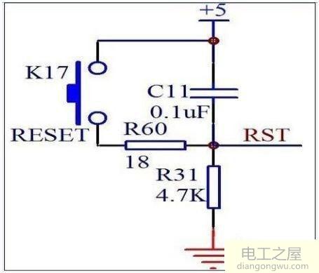 单片机按键复位电路为什么K17按下后电容能通过R60放电
