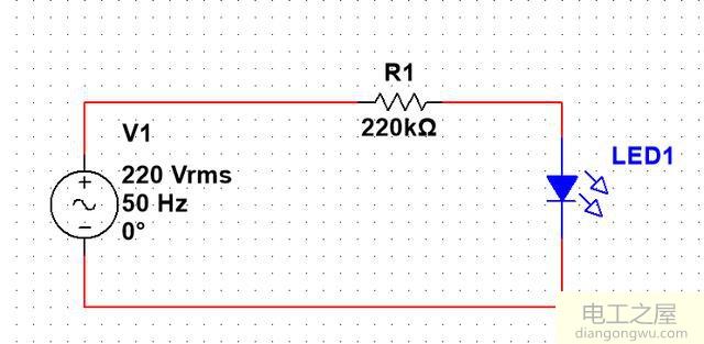 发光二极管接220v<a href=http://www.diangongwu.com/zhishi/dianlutu/ target=_blank class=infotextkey>电路图</a>