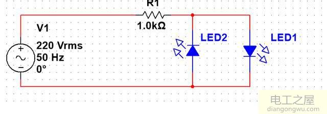 发光二极管接220v电路图
