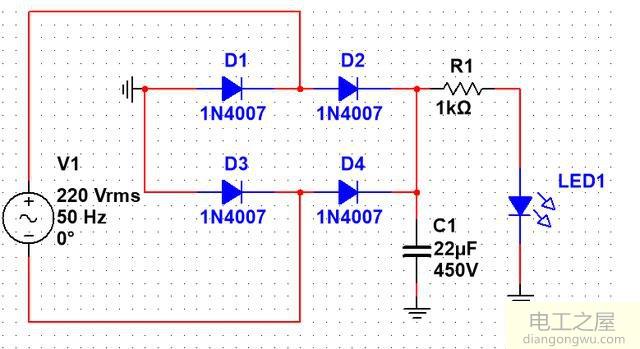发光二极管接220v电路图
