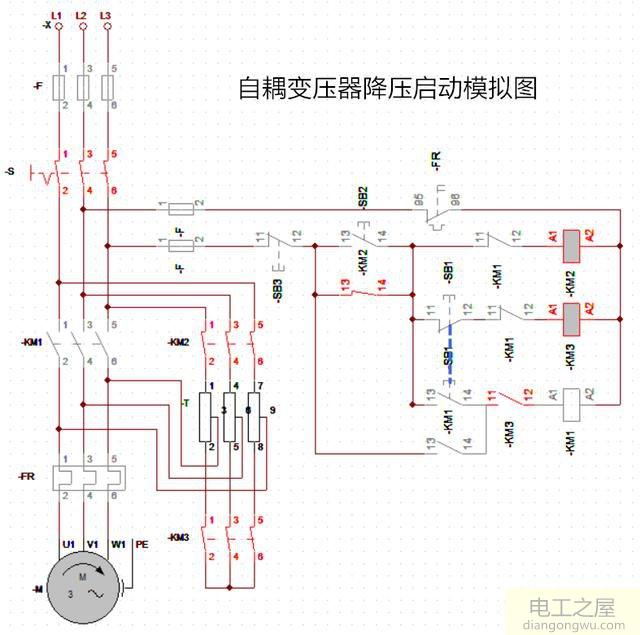 电动机自耦降压启动柜变压器接线图