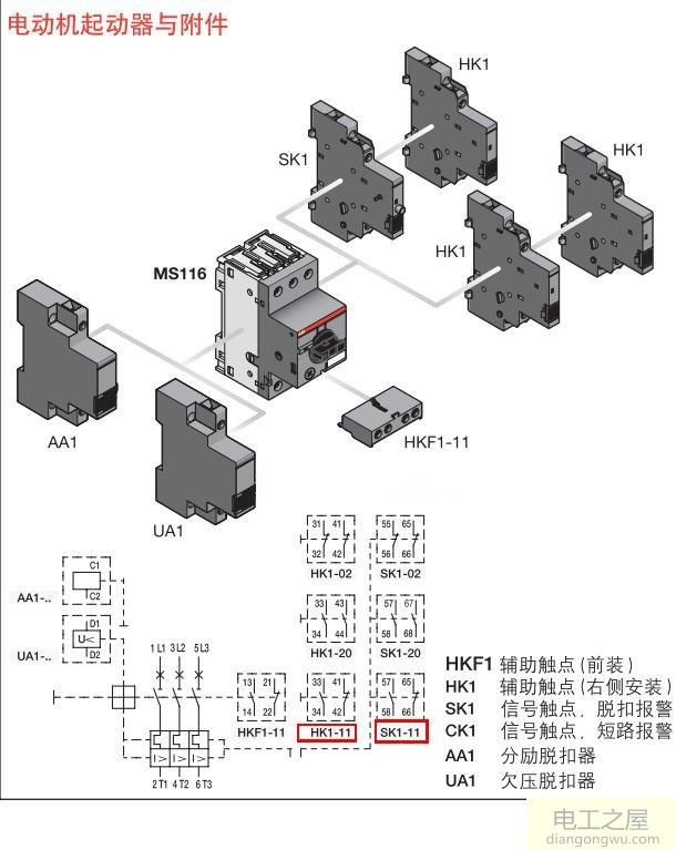 ABB的MS电机起动器怎么接线