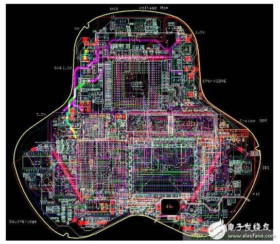 这片掌上电脑的12层电路板原型看起来很厉害，但是因为自动布线器搞砸了PCI总线的时序，根本无法运作。