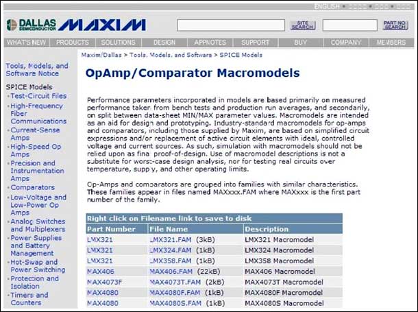 Maxim网站提供Spice模型