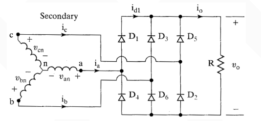 三相桥式整流电路示意图