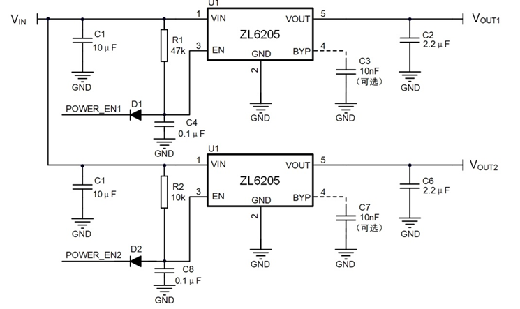 基于ZL6205的快速放电电路EN脚应用