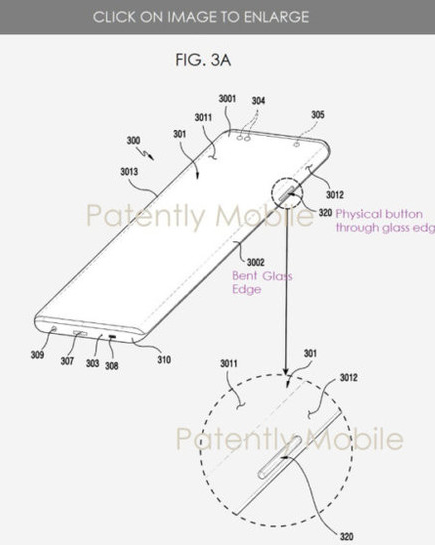 三星新专利曝光在曲面屏幕上挖孔并配备了实体按键
