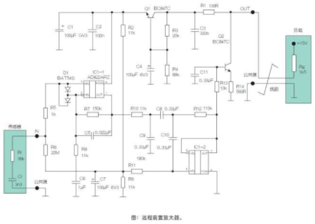 基于AD822ARZ单电源供电运算放大器实现设计远程传感器前置放大电路