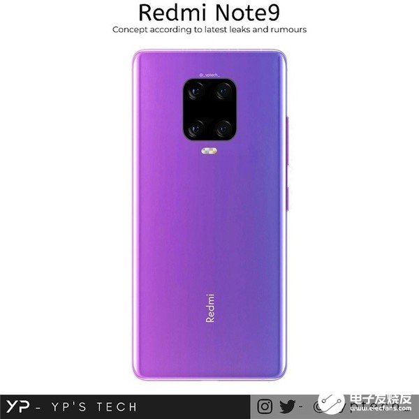 Redmi Note9渲染图曝光该机后置采用了矩形四摄相机的浴霸设计