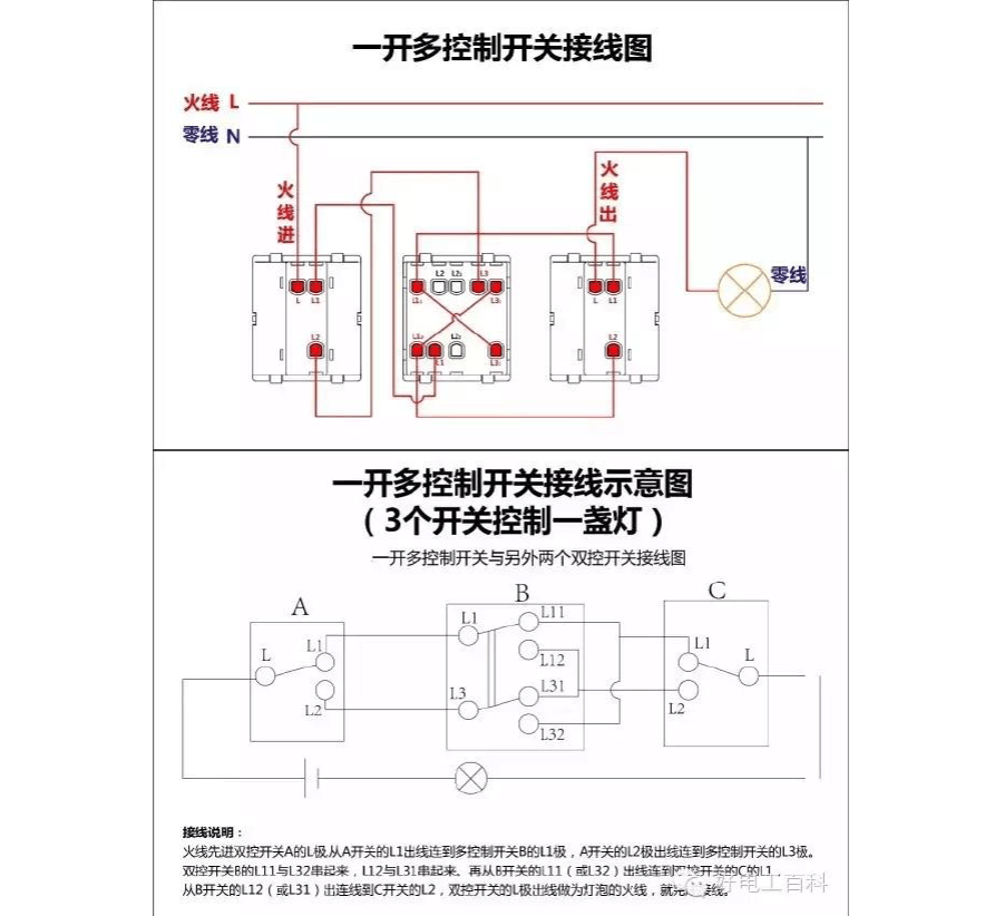 220v灯开关接线方法