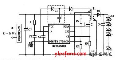 通用AC输入隔离型回扫式HB LED驱动器电路