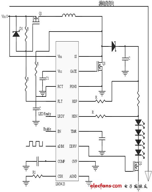 LM3423构成的升压LED驱动器电路