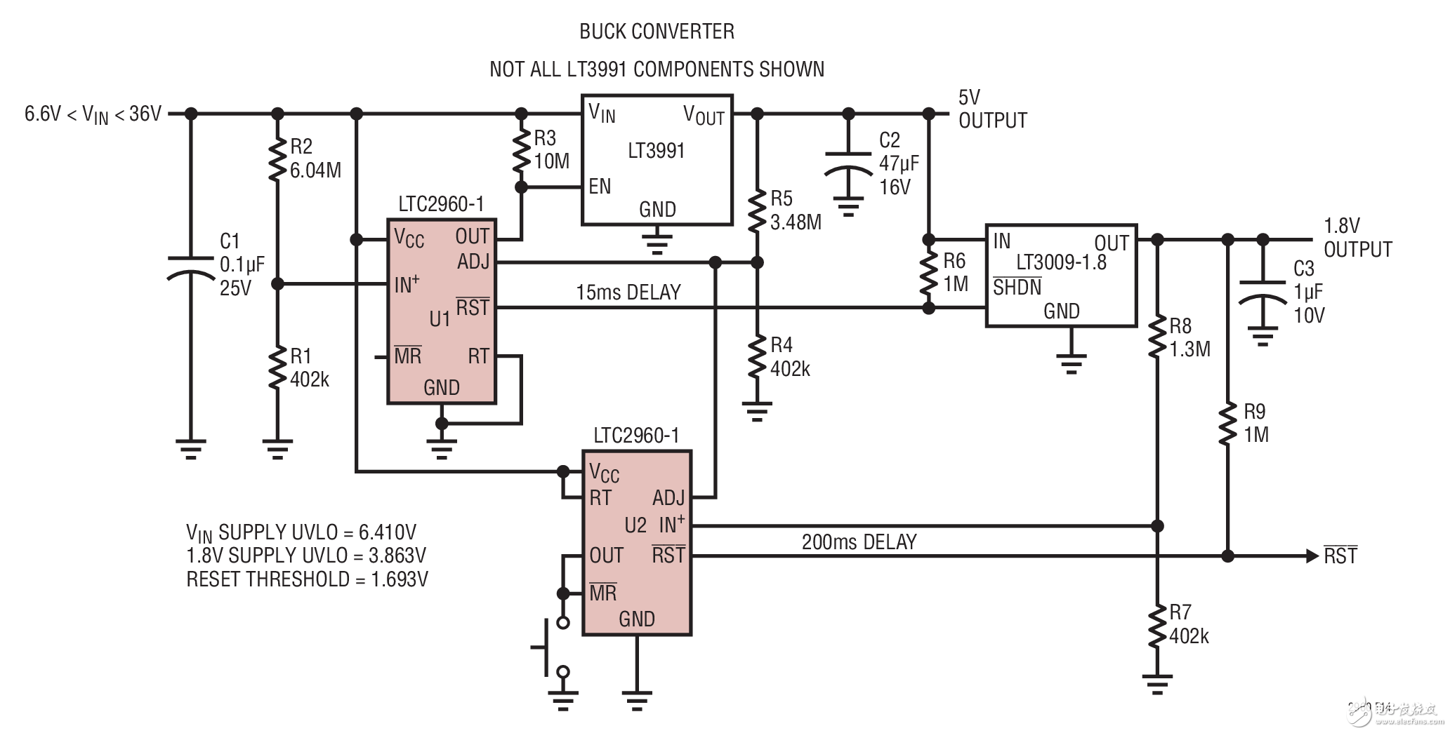 Micropower Power Supply Sequencer and Supervisor微功率电源排序器和监控器电路图