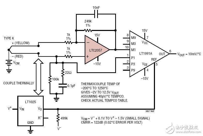 LTC2057差分热电偶放大器电路图