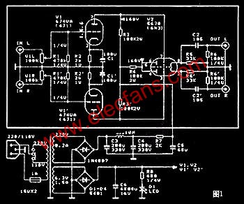 6J1胆前置放大器电路图