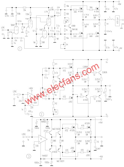 胆石混合功放及石机功放制作电路图