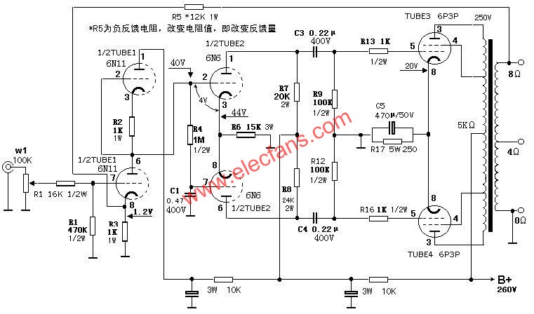 6P3P+EL34+KT88推挽合并胆机功放电路图