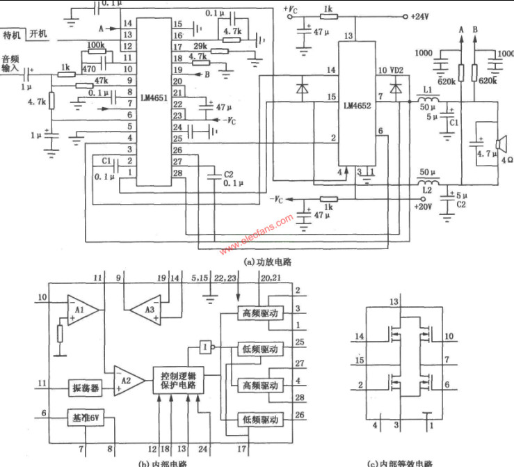 LM4561、LM4562组成170W功率放大电路图