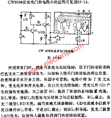 CW9300音乐门铃电路的应用电路图