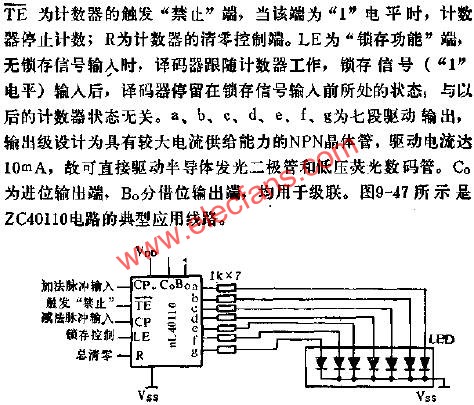 ZC40110十进可逆计数、锁存、译码、显示驱动器的应用线路