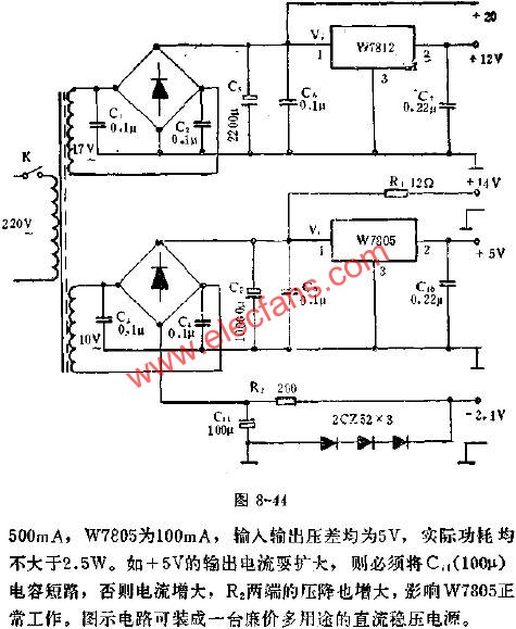 W7805、W7812集成稳压器组成的多用途稳压电流应用线路