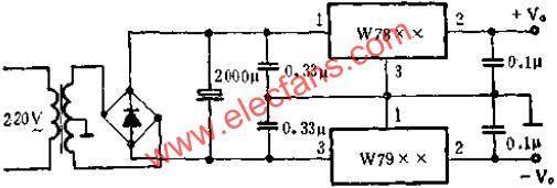 与W7800组成正、负电源应用线路图