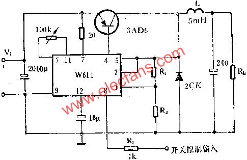 W611组成它激式开关稳压电路图