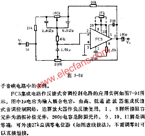 FC3组成反馈式音调控制电路的应用