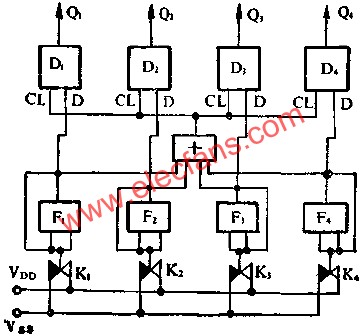 D触发器组成互锁式电子开关电路图