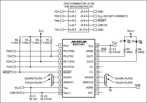 MAX1441应用电路和USB JTAG接口连接电路